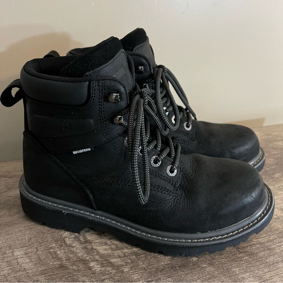 Wolverine Steel Toe Waterproof Black Leather Work Boots Men’s Size 7 Slip Resist - Picture 1 of 10